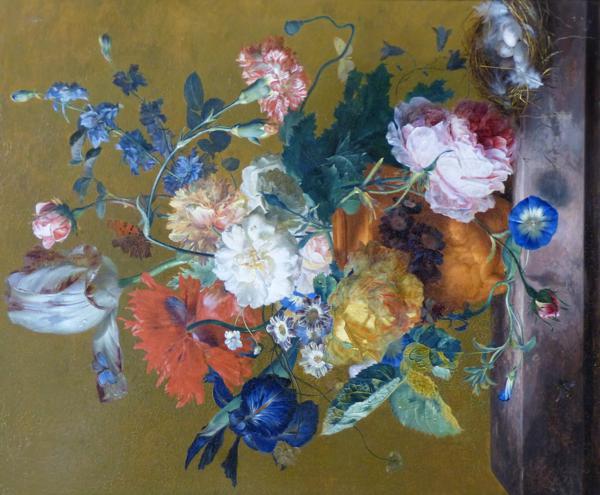 Flower Still Life in a Terracotta Vase with a Bird's Nest on a Marble ...