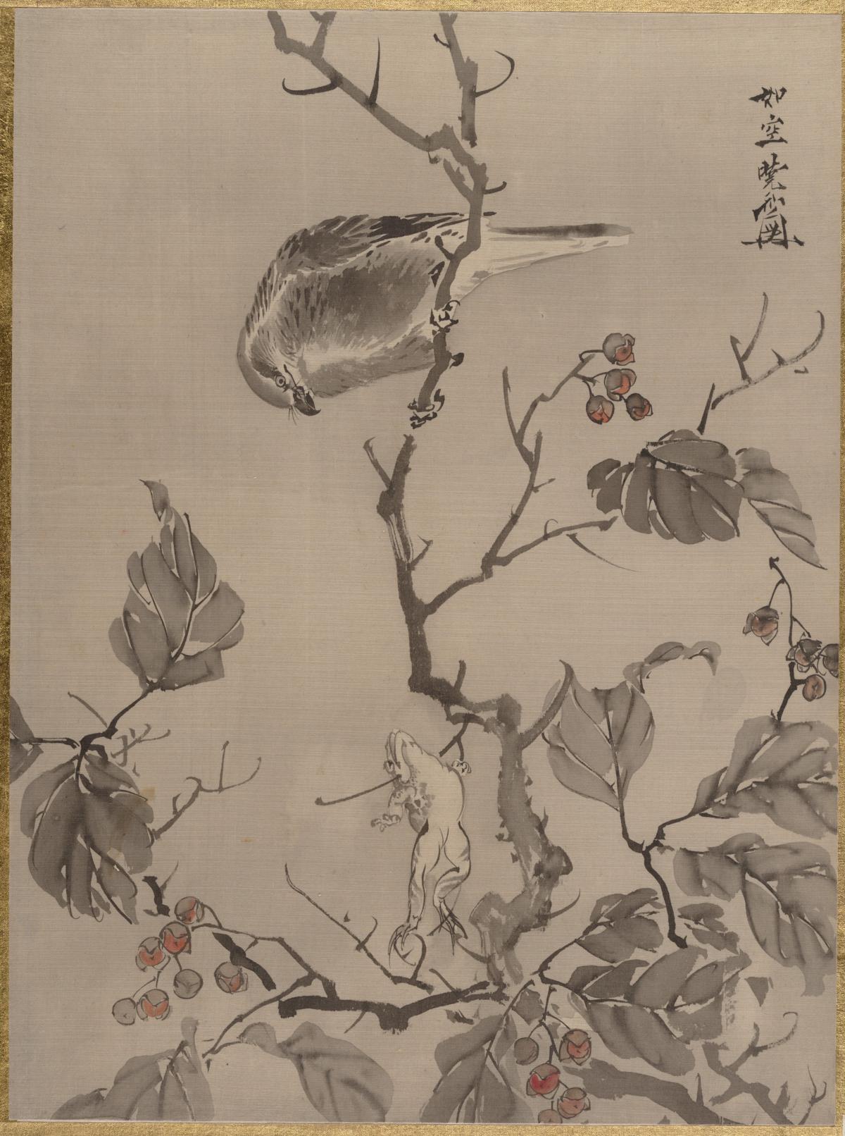 鳥とカエル - 河鍋暁斎 | FeelTheArt