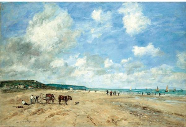 ウジェーヌ・ブーダン、「ドーヴィルの海水浴」、希少画集画、新品高級額 ウジェーヌ・ブーダン、「ドーヴィルの海水浴」、希少画集画