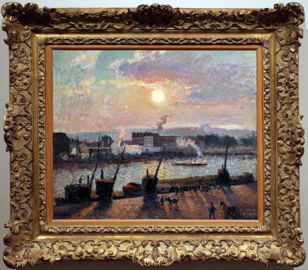 カミーユ・ピサロ、ルーアンの波止場、希少画集画、新品額装付 当館所蔵のカミーユ・ピサロ《ルーアンの波止場・夕陽》の絵画が