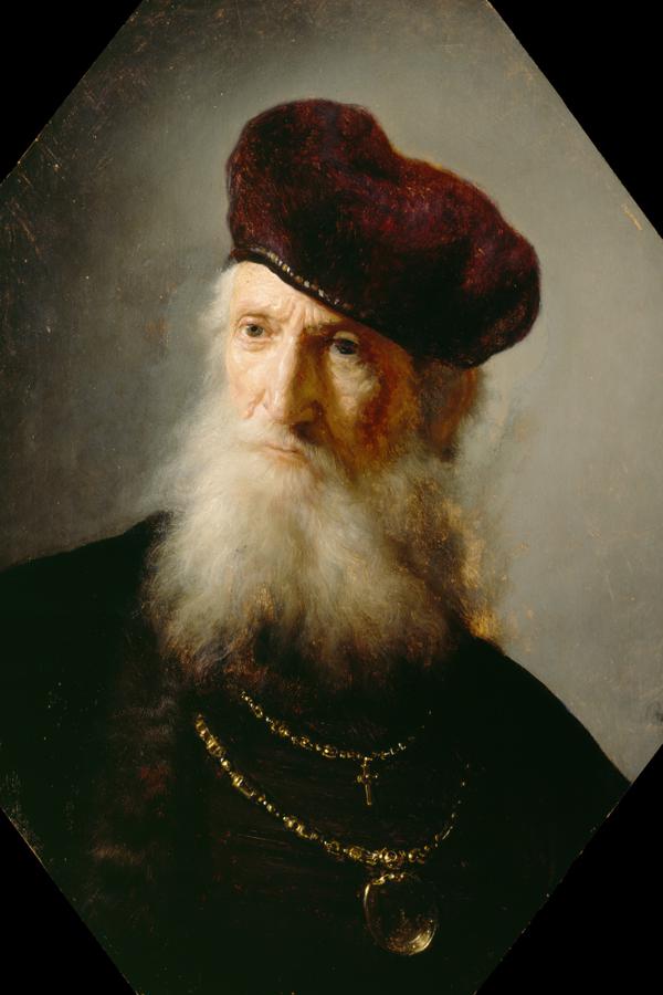 Head of a Bearded Old Man in High Beret - Rembrandt | FeelTheArt