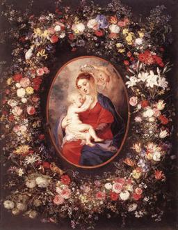 Madonna col Bambino e Angeli in una ghirlanda di fiori