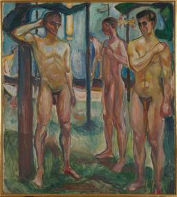 Hombres desnudos en el paisaje