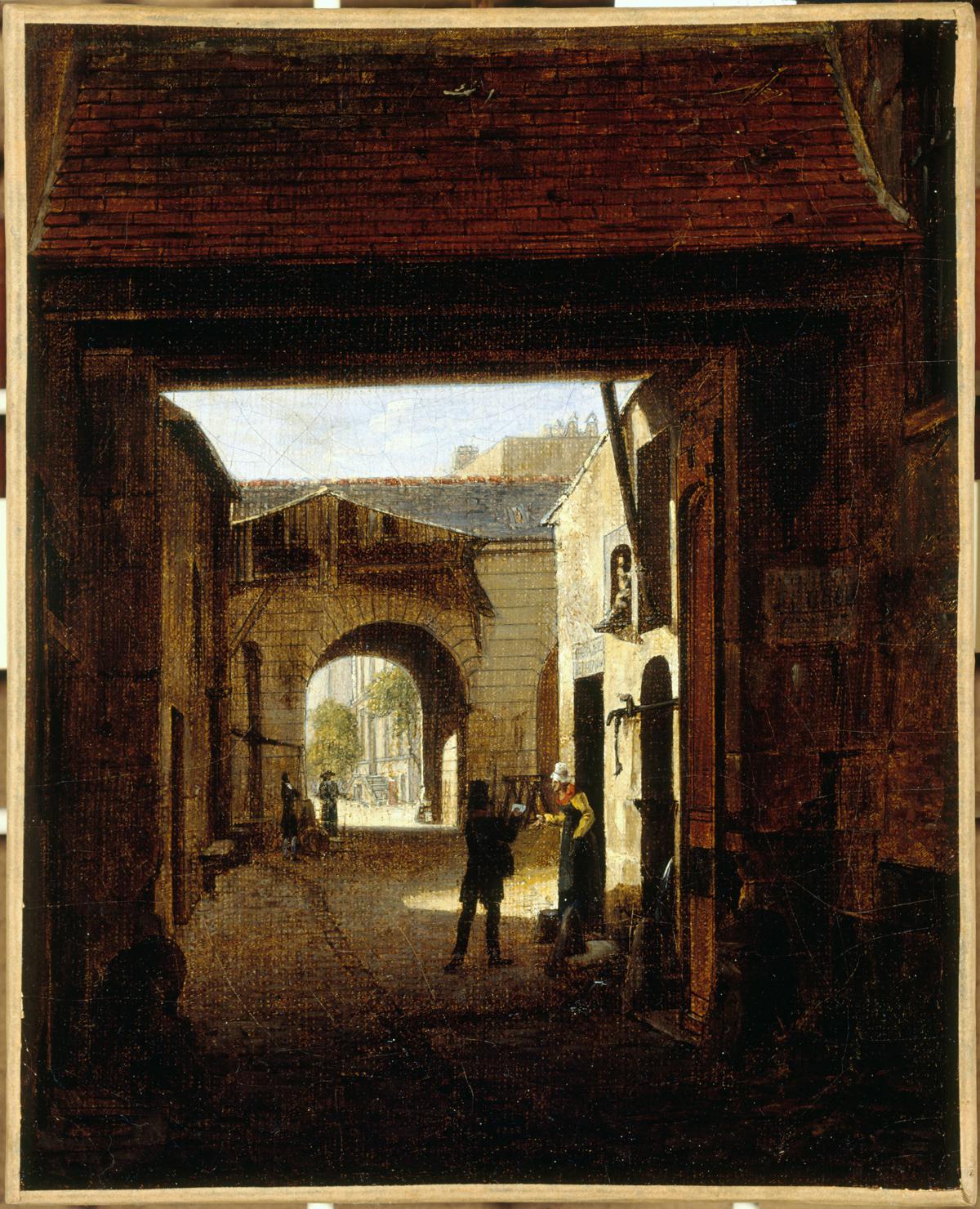 Patio de una casa de transporte, rue Saint-Denis, conocida como Sainte ...