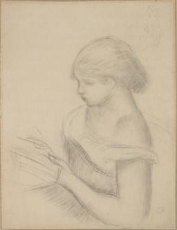 Una chica leyendo (con un boceto de mujer sentada)
