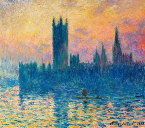 ヴィンテージ クロード・モネ ロンドン 国会議事堂 日没 油彩画 油絵 複製画 モネlog: 「ロンドンの国会議事堂の連作」霧が織りなす幻想的風景 Ⅰ