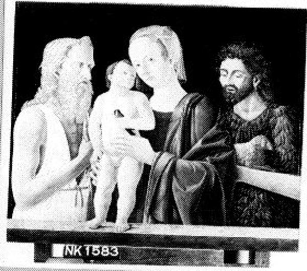Madonna en kind met de Heilige Johannes de Doper en de Heilige ...