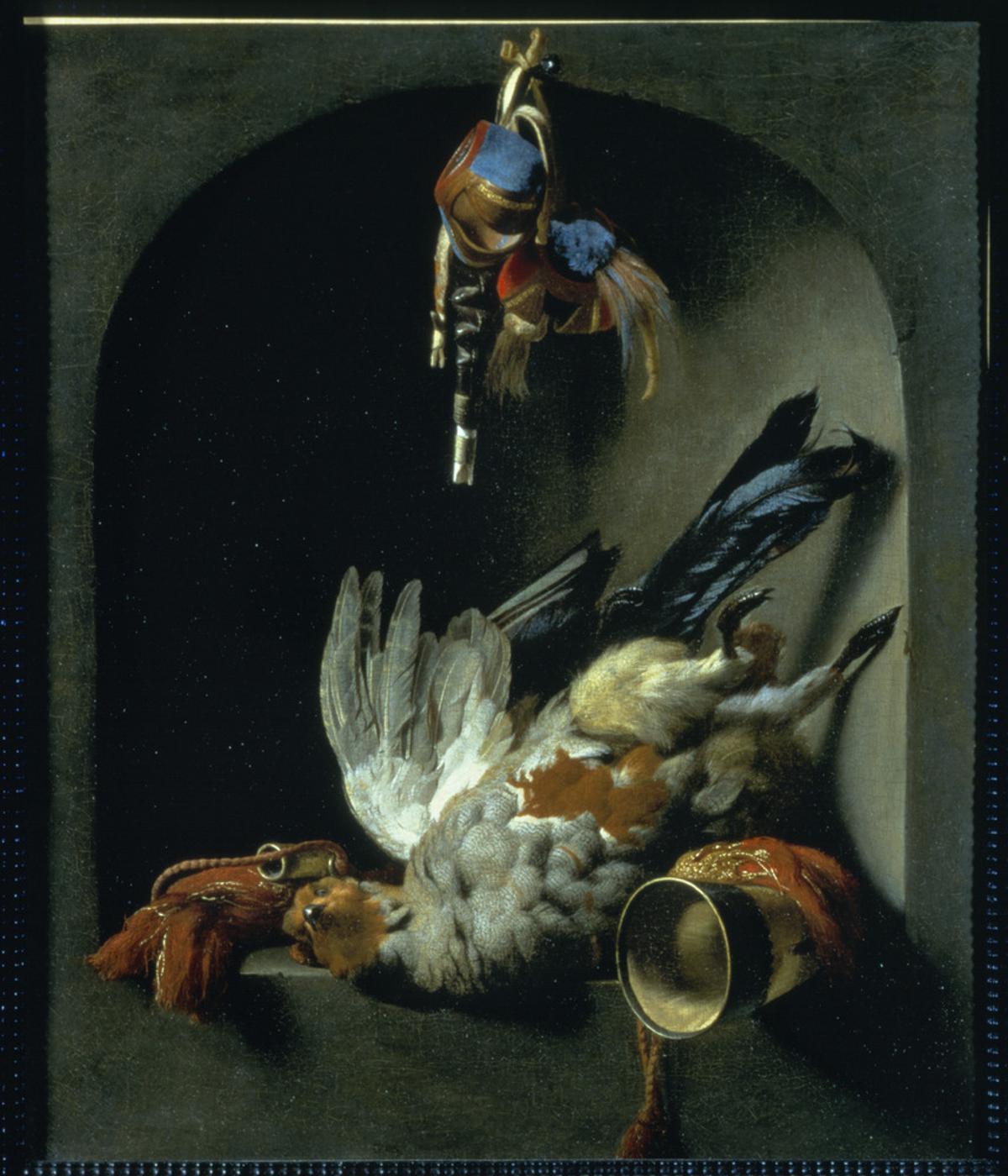 静物与死鸟和猎鹰狩猎装备,在一个利基市场 - Melchior d'Hondecoeter | FeelTheArt